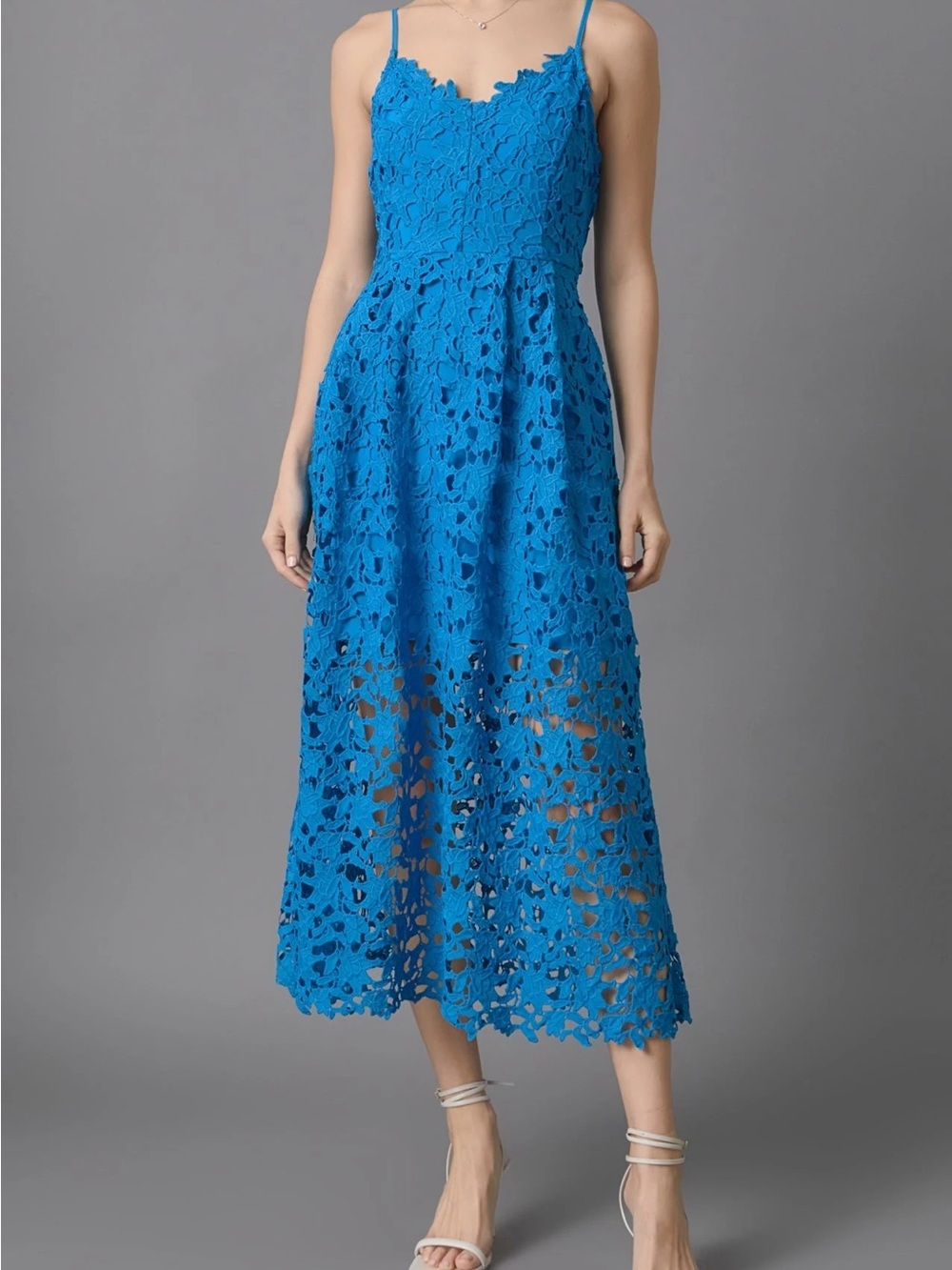 Endless Rose Bright Blue Lace Spaghetti-Strap Midi Dress M